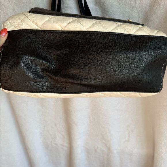 Betsey Johnson Black and White Floral Tote with Metal Embellishments - Picture 4 of 12